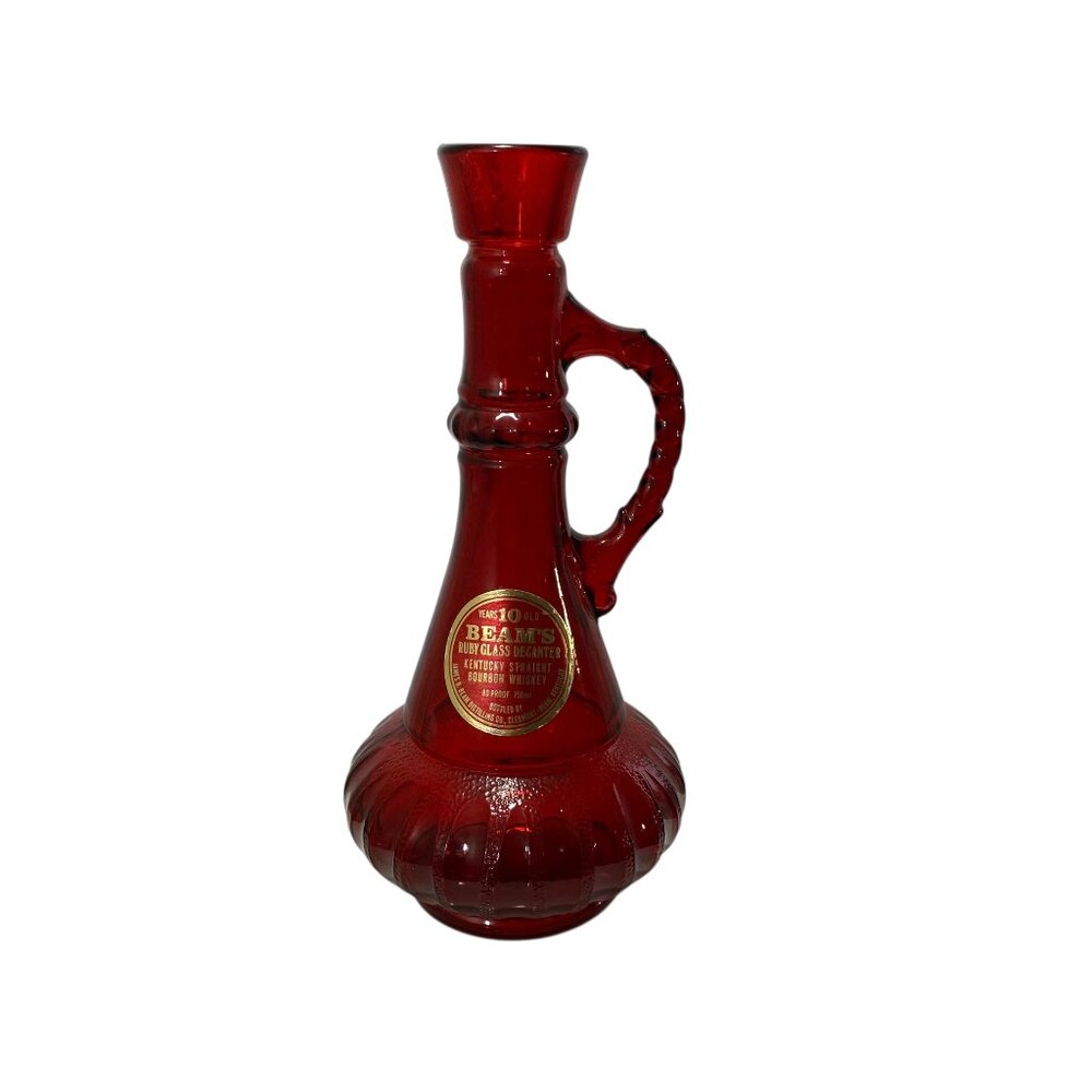 Vintage Jim Beam Liquor Decanter Ruby Red Glass Genie Ribbed Bottle 11" 1973‎